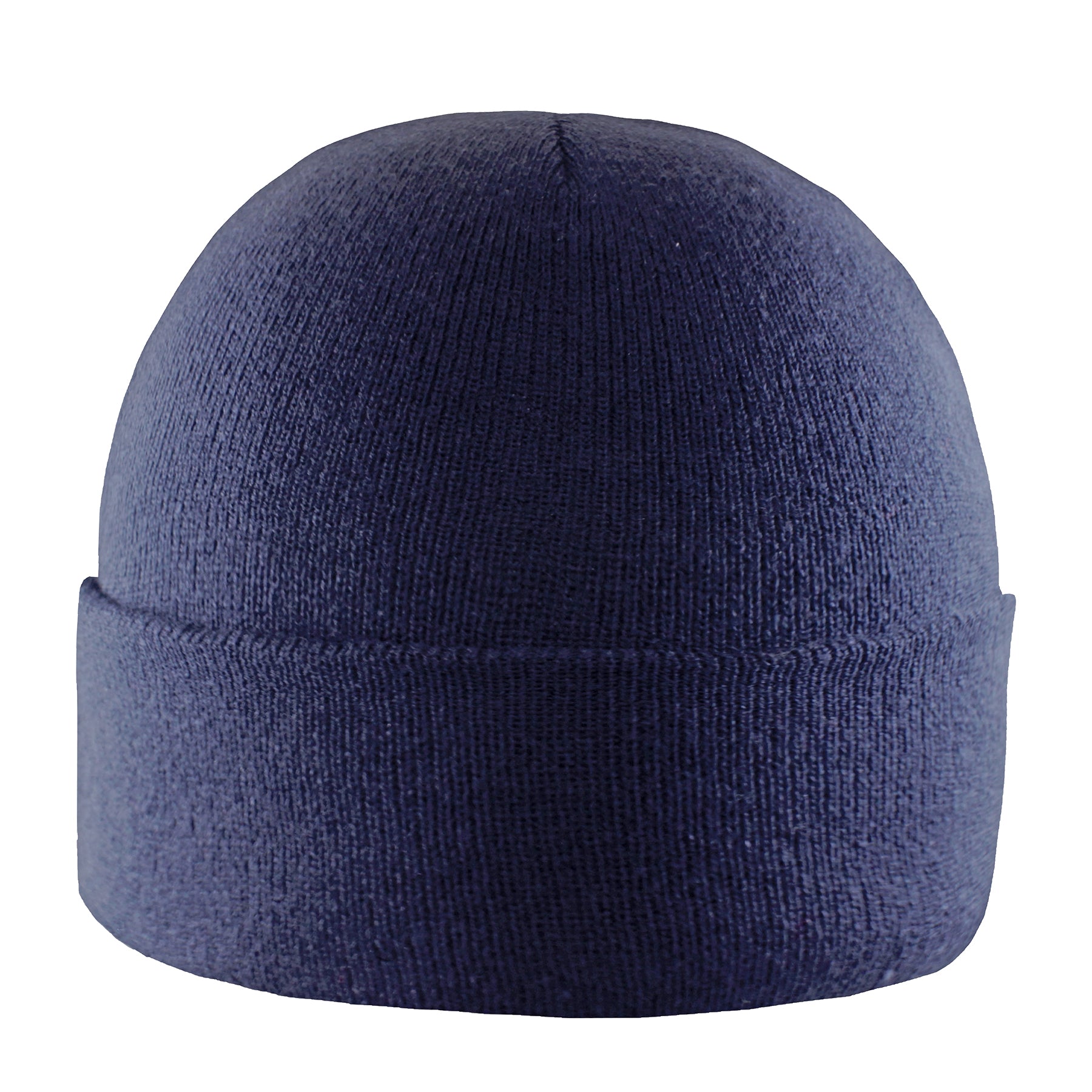 Navy KNP acrylic knit toque featuring a thermal premium fleece lining and a cuffed design.