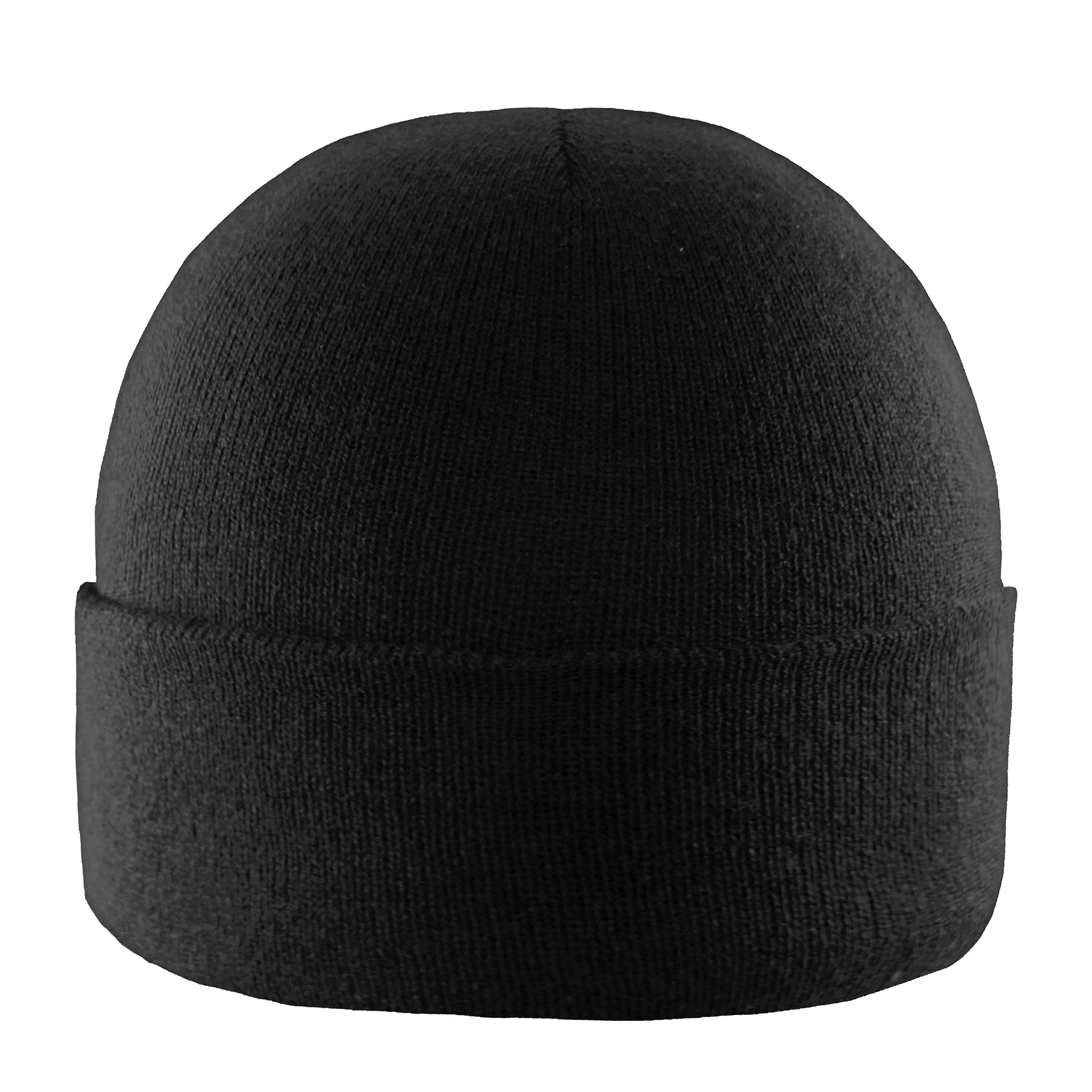 KNP black acrylic knit toque with a cuffed design and thermal fleece lining.
