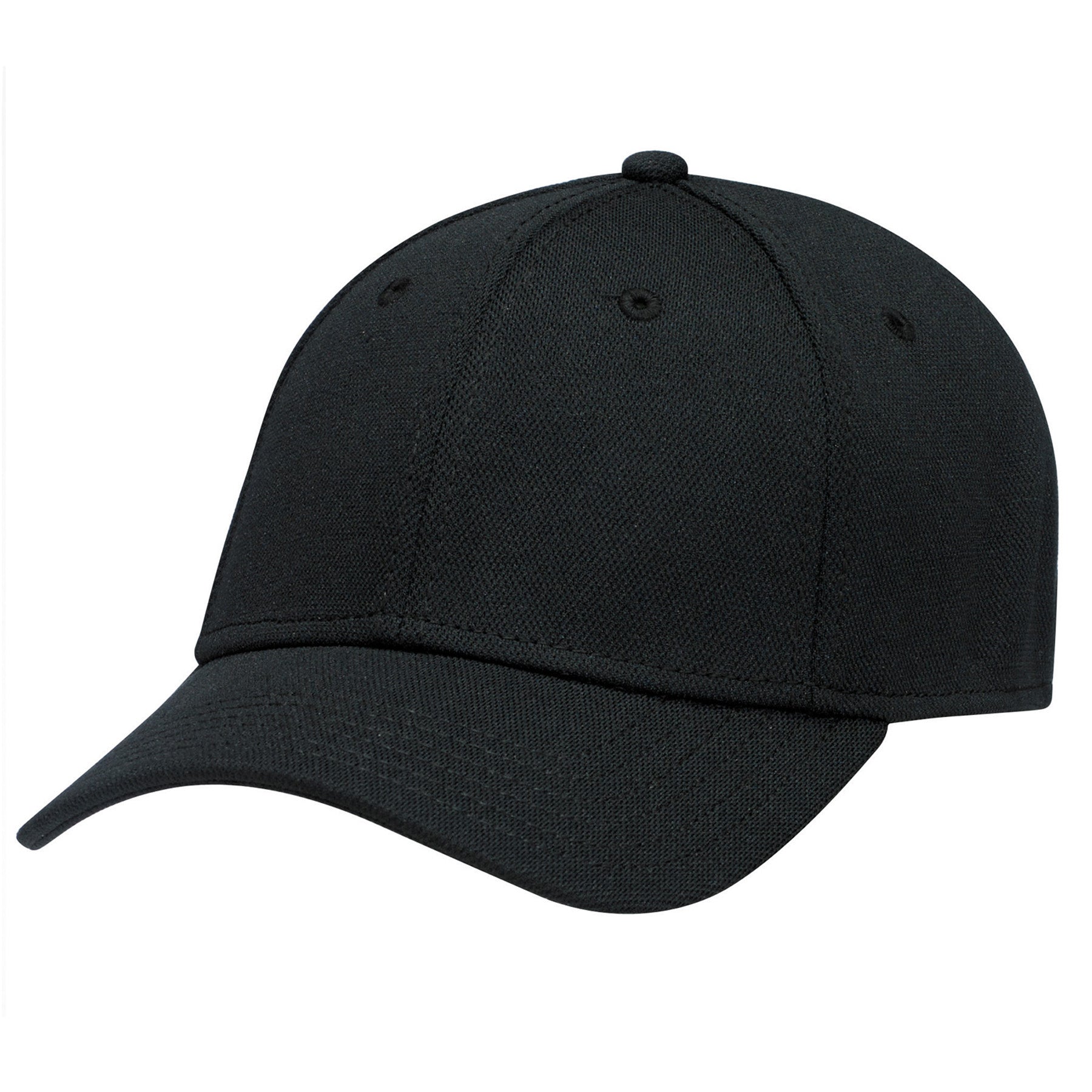AJM Deluxe Polyester 6-panel constructed contour A-Flex cap in black.