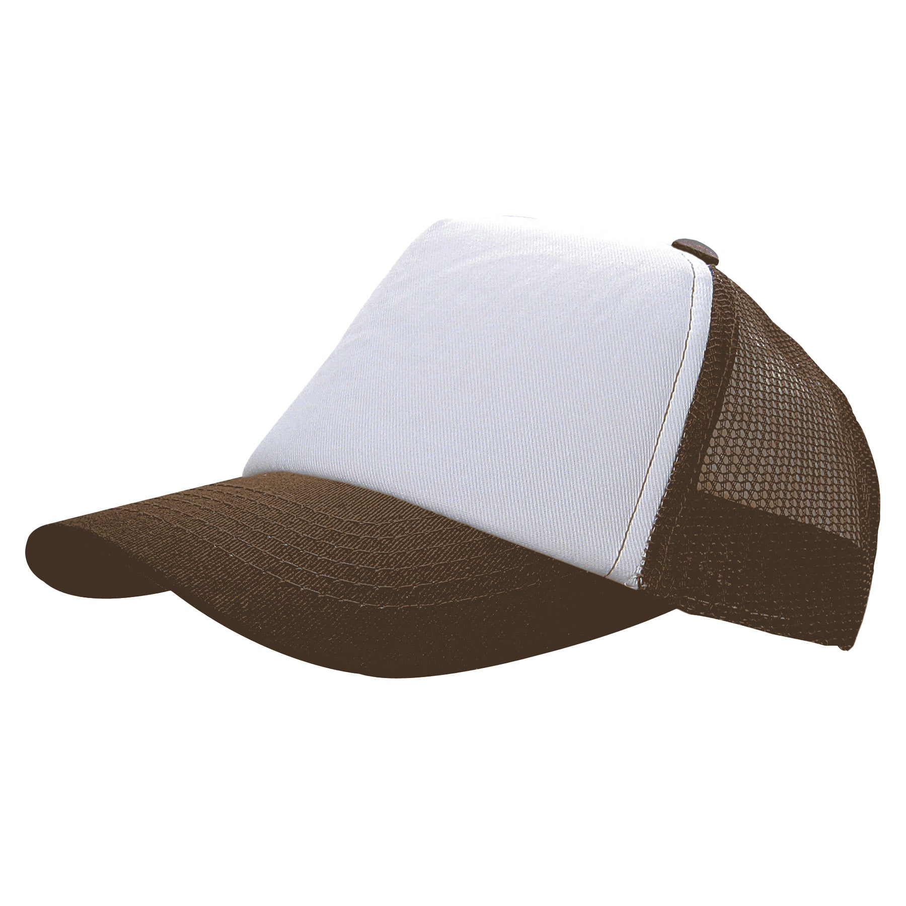 KNP Cotton Mesh Trucker Cap in brown and white featuring a solid white foam front and brown mesh back.