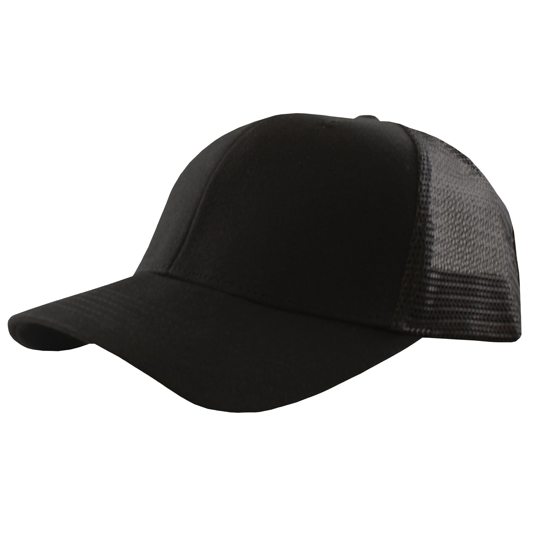 KNP two-tone cotton mesh trucker cap in black, featuring a solid front panel and breathable mesh back.