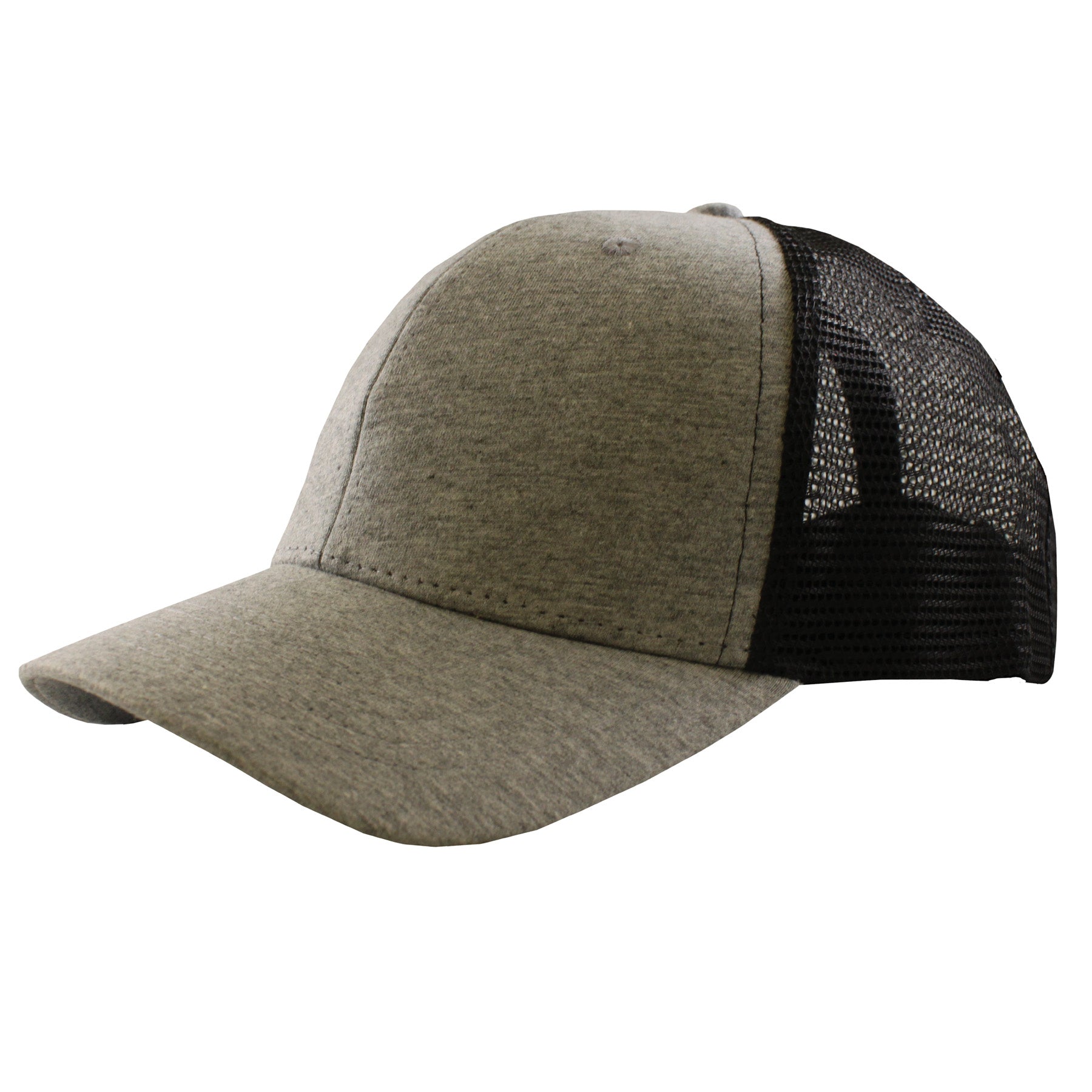KNP Two-Tone Cotton Mesh Trucker Cap in Grey Heather and Black.