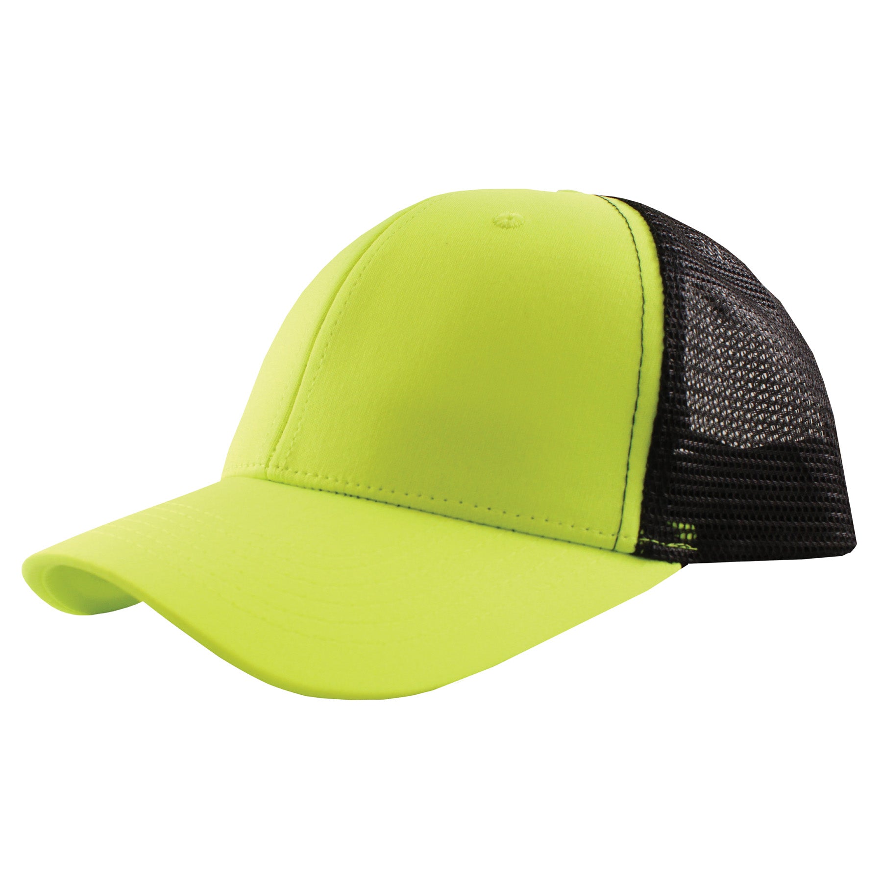 KNP Two-Tone Cotton Mesh Trucker Cap in Safety Green and Black.