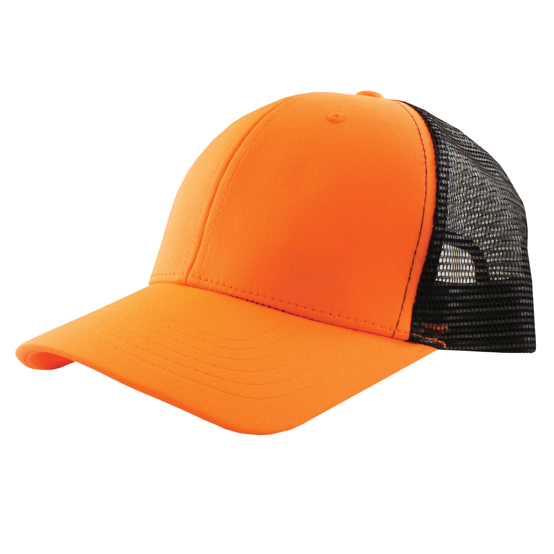 KNP Two-Tone Cotton Mesh Trucker Cap in Safety Orange and black.