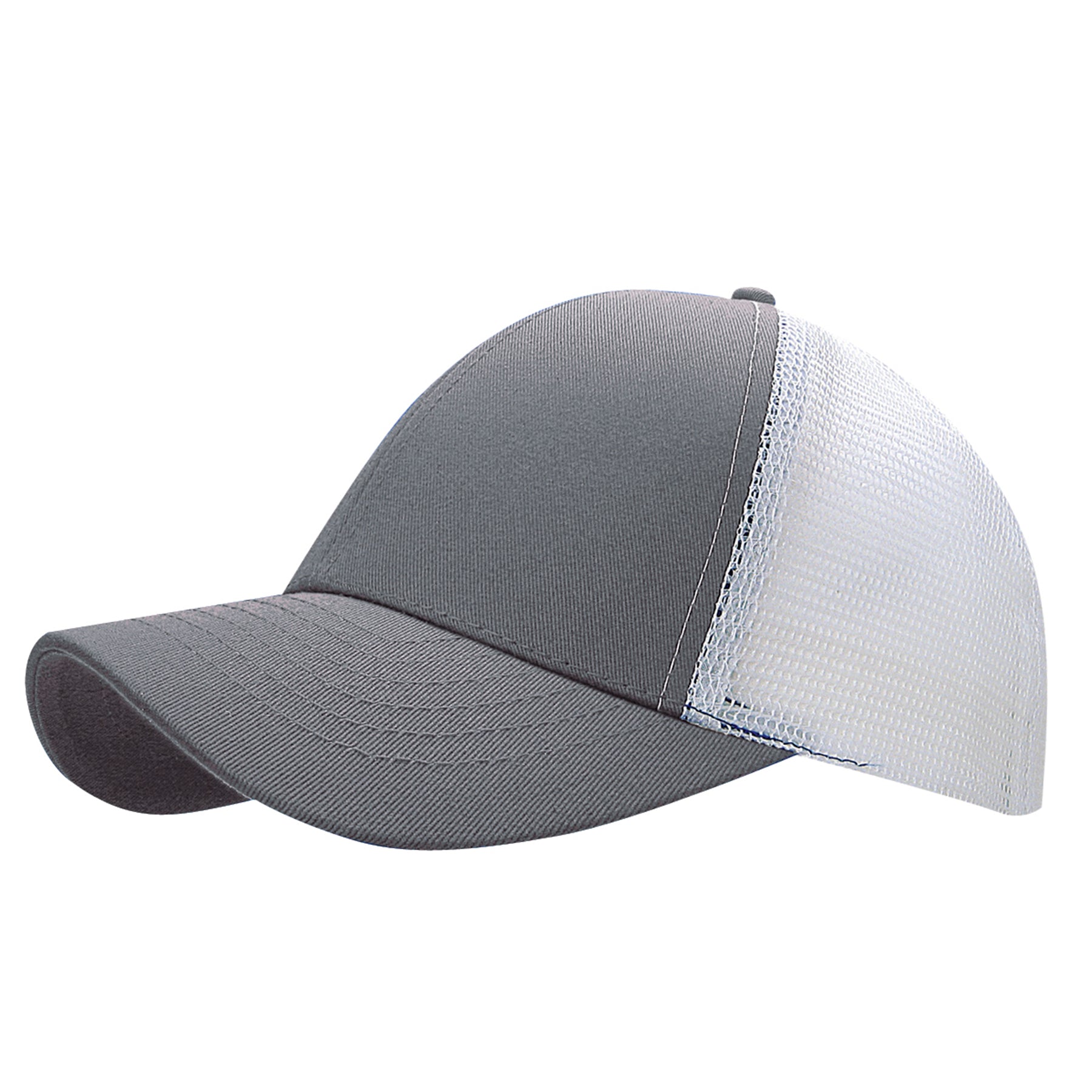 KNP cotton mesh trucker cap in charcoal and white with a classic two-tone design.