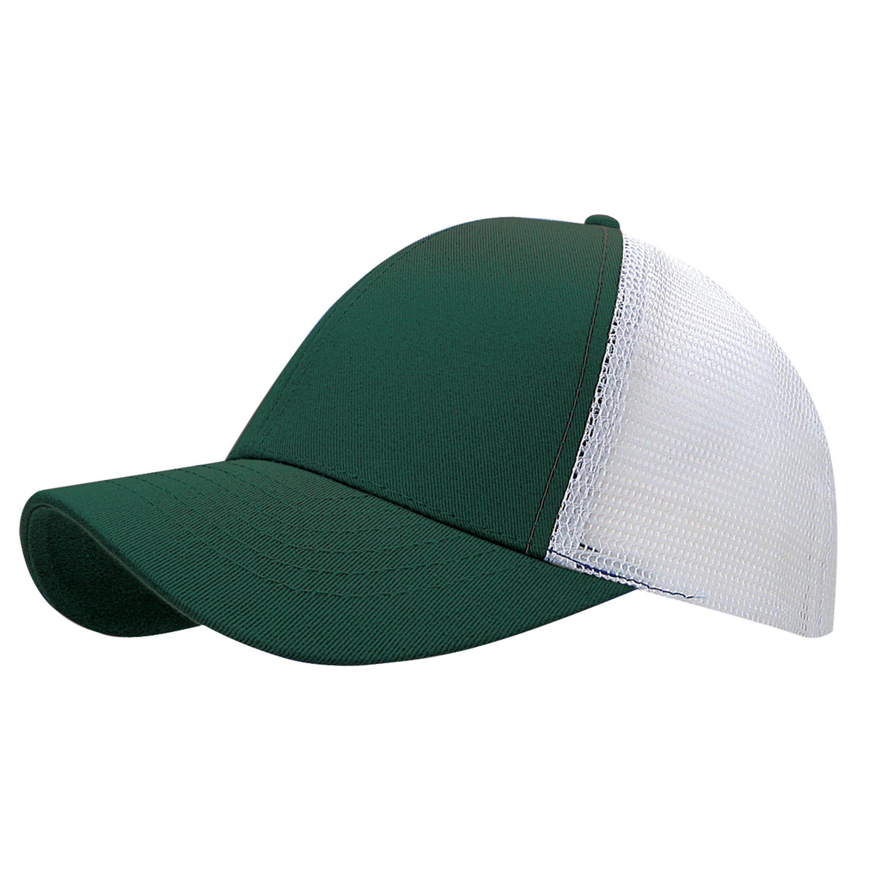 KNP Cotton Mesh Trucker Cap in forest green and white two-tone, featuring a structured front and breathable mesh back.