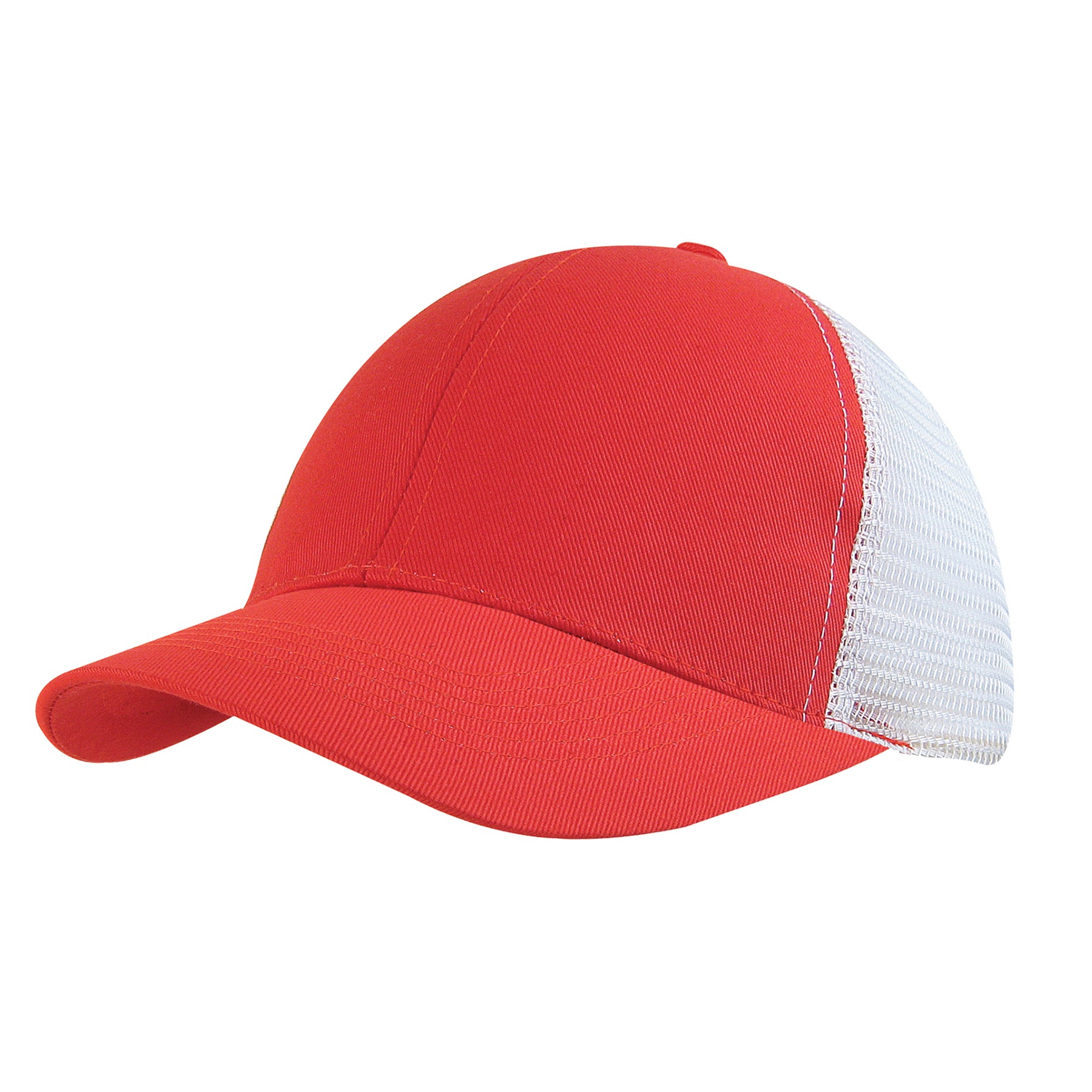 KNP two-tone trucker cap in red and white with a cotton front and mesh back.