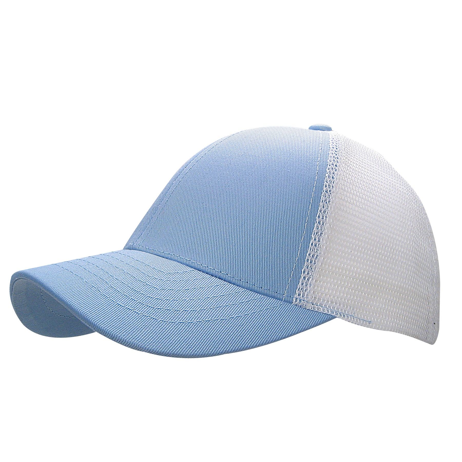 KNP Two-Tone Cotton Mesh Trucker Cap in sky blue and white.