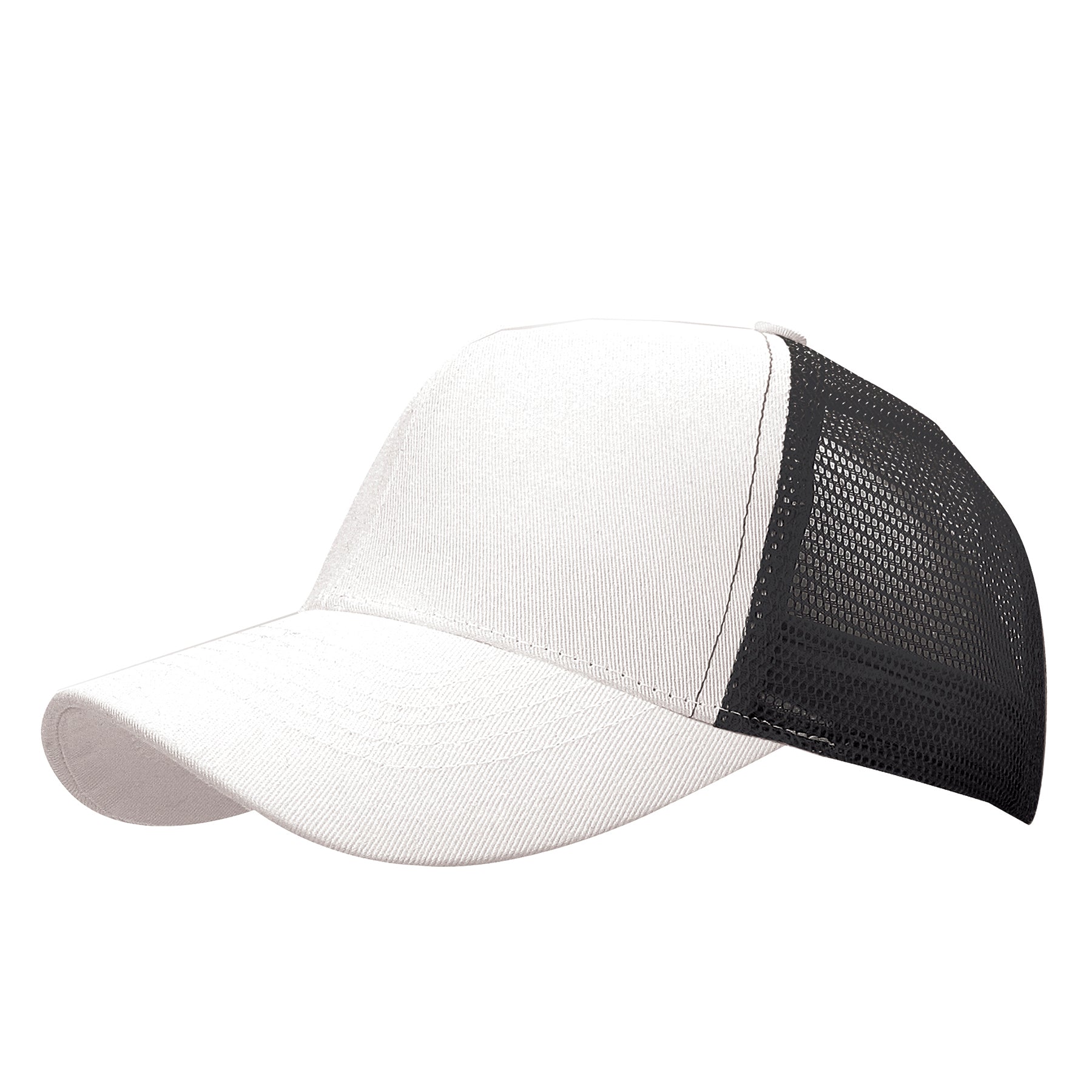 KNP two-tone trucker cap in white and black with a structured cotton front and breathable mesh back.