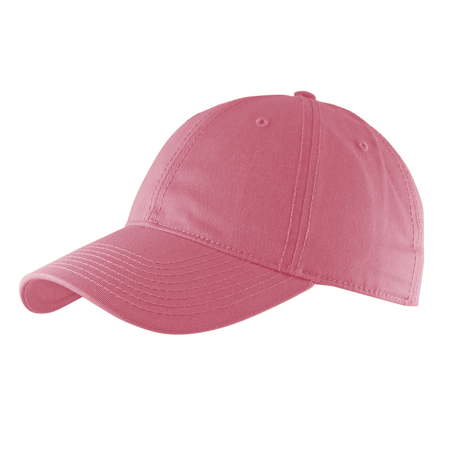 A pink KNP Chino Twill cap viewed from a side angle, featuring a classic structured design.