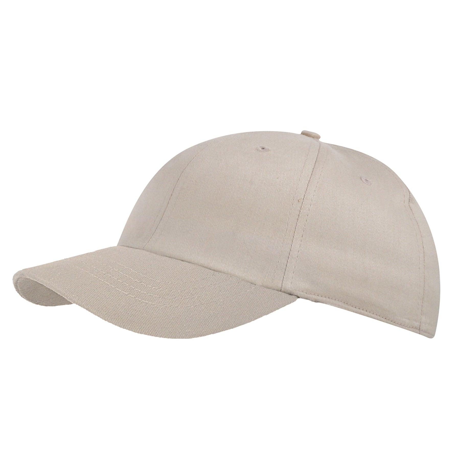 KNP fine brushed cotton cap in khaki shown from a side profile view.