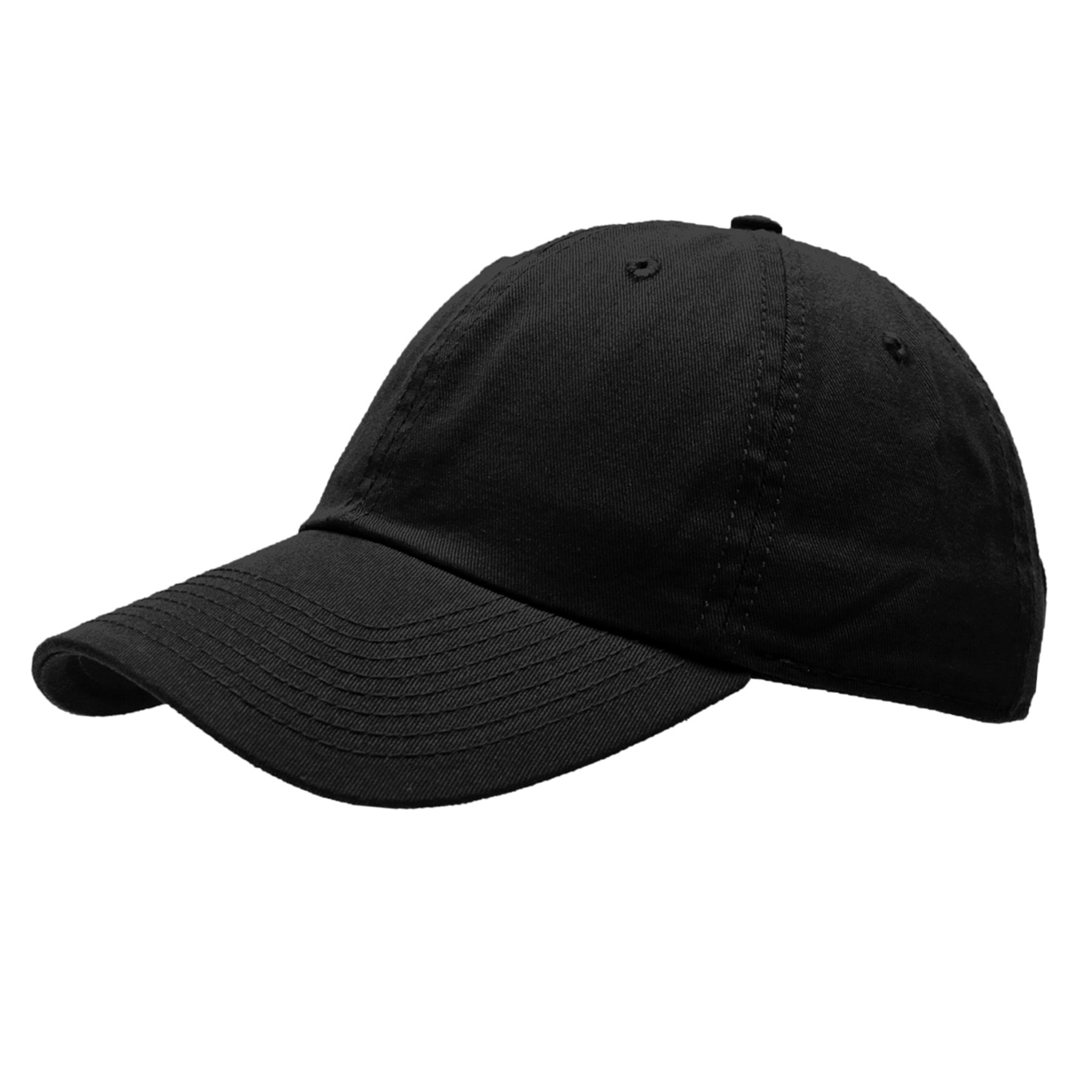 KNP Garment Washed Cotton Chino Twill Cap in black, featuring a classic six-panel design with a curved brim.