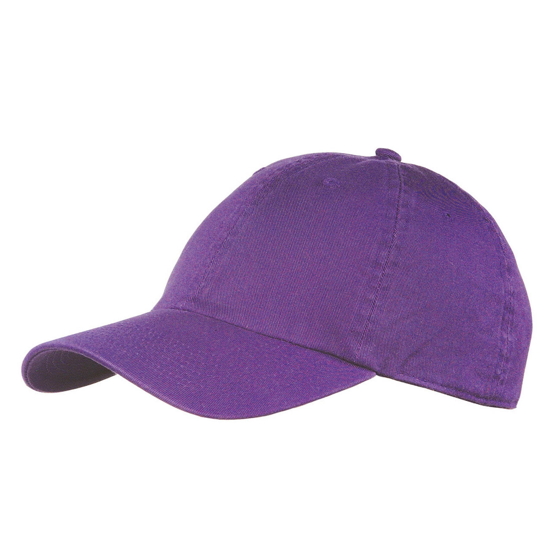 KNP Garment Washed Cotton Chino Twill Cap in purple, shown from a side angle.