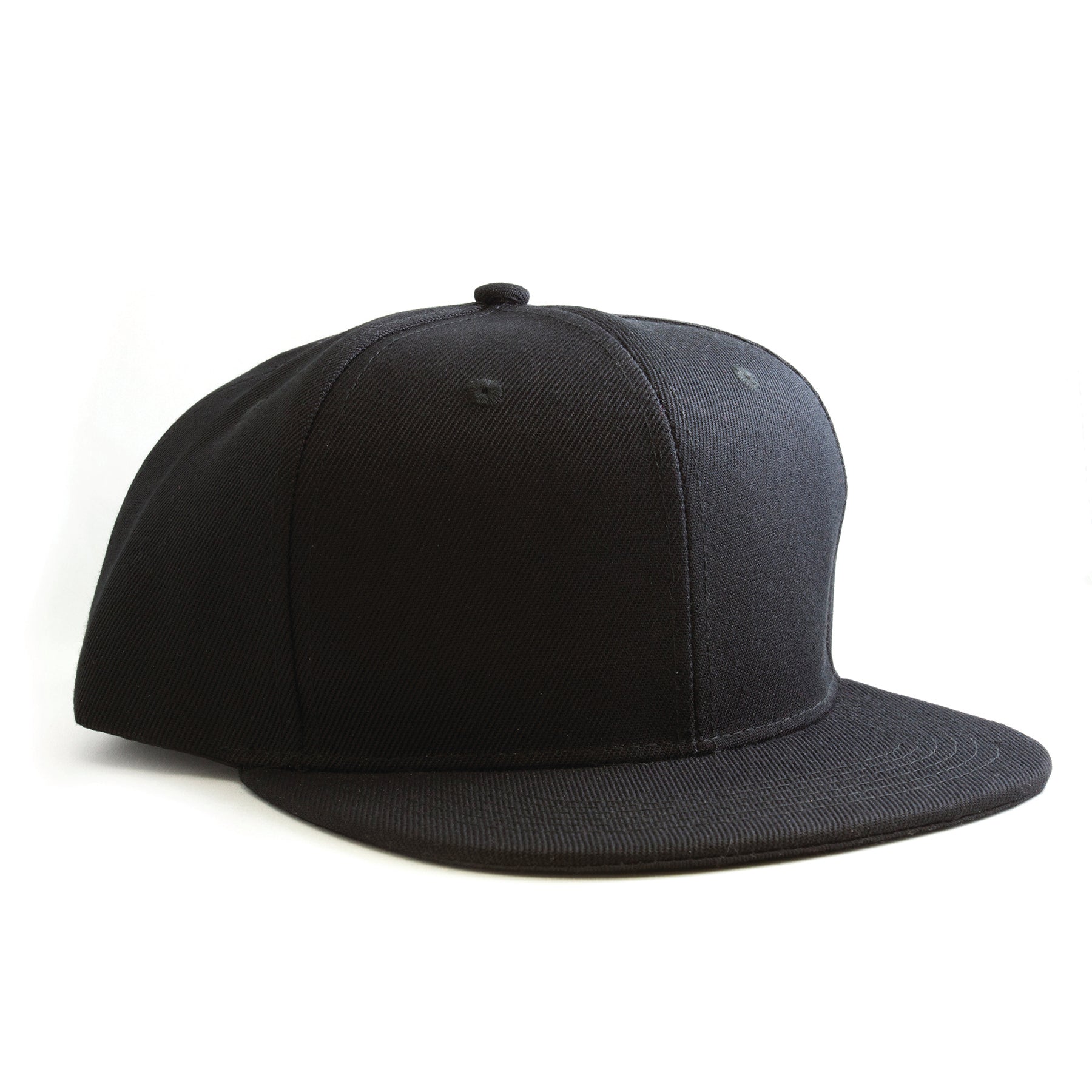 KNP Polyester Twill High Profile Flat Brim Cap in solid black.