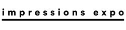 Black logo for Impressions Expo in a sans-serif font with a horizontal line underneath.