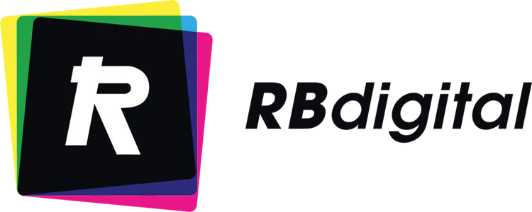 The RBdigital logo featuring a stylized white letter R on a black square, surrounded by overlapping colorful layers.